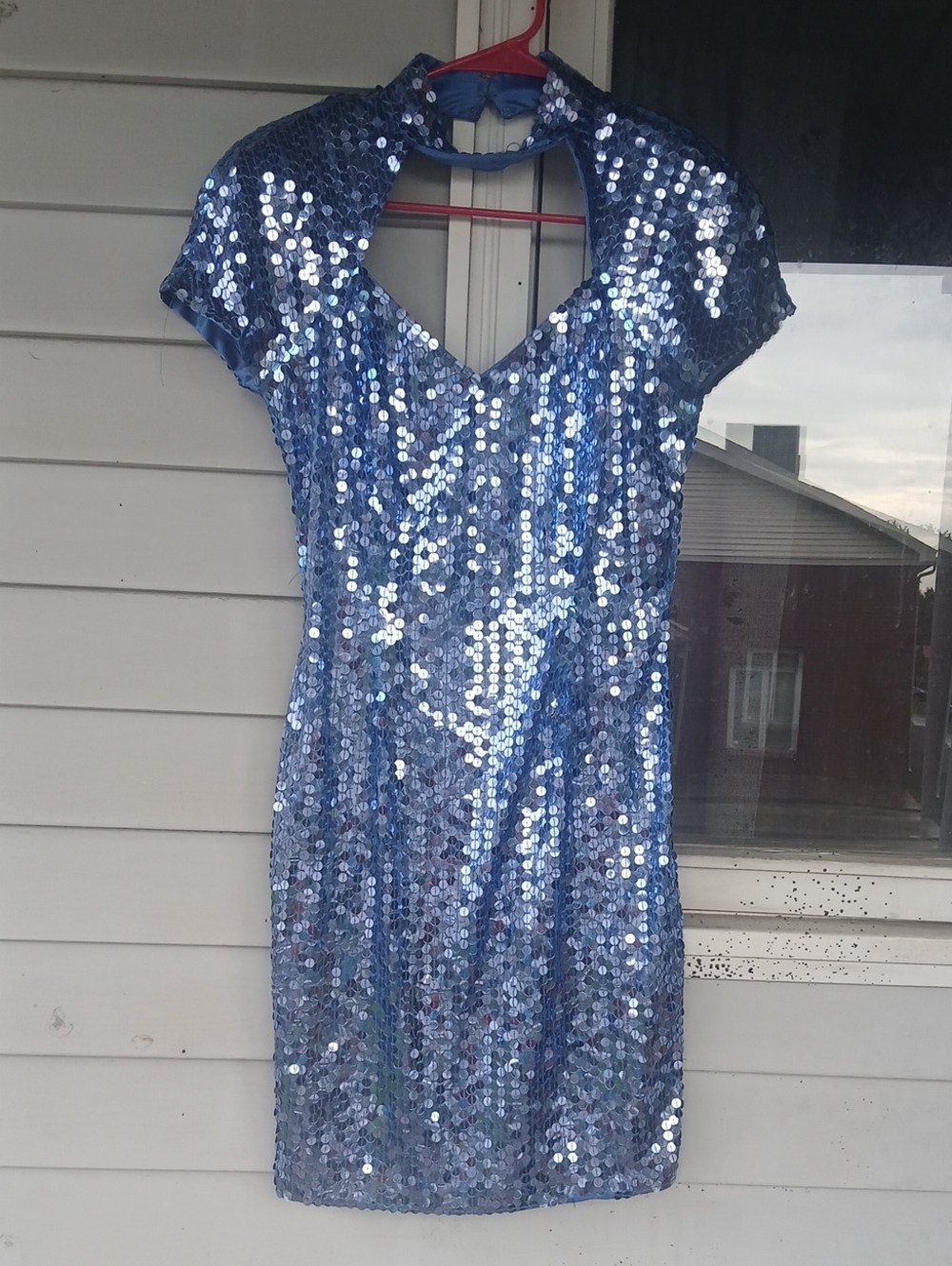 A.J. Bari Vintage Shimmering Blue Sequin Mini Cocktail Dress